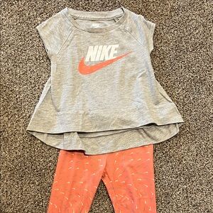 Nike Heather Gray Top and Coral Leggings Set